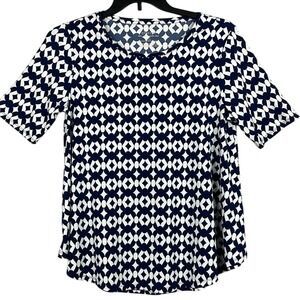 Chico's Ultimate Tee Short Sleeve Blouse‎ Womens Size 1 (Small 8 ) Blue White